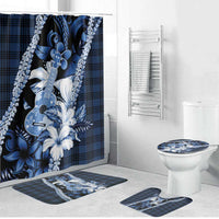 Hawaii Ukulele Bathroom Set Tropical Flowers With Palaka Effect Blue Version LT05 Bathroom Set (4 pcs) Blue - Polynesian Pride