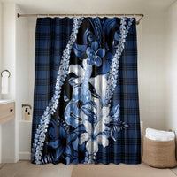 Hawaii Ukulele Bathroom Set Tropical Flowers With Palaka Effect Blue Version LT05 Shower Curtain Only Blue - Polynesian Pride