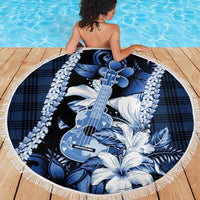 Hawaii Ukulele Beach Blanket Tropical Flowers With Palaka Effect Blue Version - Polynesian Pride