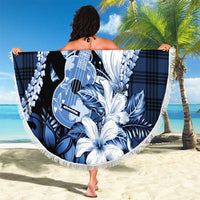 Hawaii Ukulele Beach Blanket Tropical Flowers With Palaka Effect Blue Version - Polynesian Pride