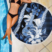 Hawaii Ukulele Beach Blanket Tropical Flowers With Palaka Effect Blue Version - Polynesian Pride