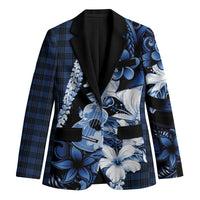 Hawaii Ukulele Blazer Tropical Flowers With Palaka Effect Blue Version LT05 Unisex Blue - Polynesian Pride