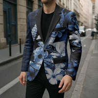 Hawaii Ukulele Blazer Tropical Flowers With Palaka Effect Blue Version LT05 - Polynesian Pride