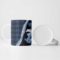 Hawaii Ukulele Ceramic Mug Tropical Flowers With Palaka Effect Blue Version - Polynesian Pride