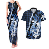 Hawaii Ukulele Couples Matching Tank Maxi Dress and Hawaiian Shirt Tropical Flowers With Palaka Effect Blue Version LT05 Blue - Polynesian Pride