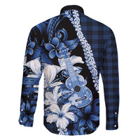 Hawaii Ukulele Family Matching Mermaid Dress and Hawaiian Shirt Tropical Flowers With Palaka Effect Blue Version LT05 - Polynesian Pride