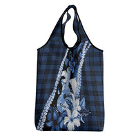 Hawaii Ukulele Grocery Bag Tropical Flowers With Palaka Effect Blue Version - Polynesian Pride