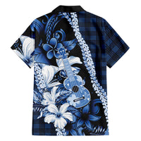 Hawaii Ukulele Hawaiian Shirt Tropical Flowers With Palaka Effect Blue Version LT05 - Polynesian Pride