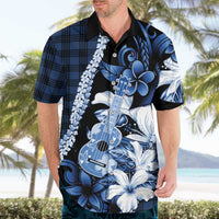 Hawaii Ukulele Hawaiian Shirt Tropical Flowers With Palaka Effect Blue Version LT05 - Polynesian Pride