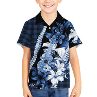 Hawaii Ukulele Hawaiian Shirt Tropical Flowers With Palaka Effect Blue Version LT05 - Polynesian Pride