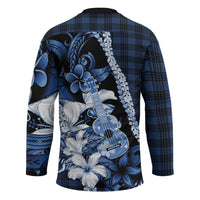 Hawaii Ukulele Hockey Jersey Tropical Flowers With Palaka Effect Blue Version LT05 - Polynesian Pride