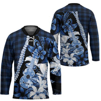 Hawaii Ukulele Hockey Jersey Tropical Flowers With Palaka Effect Blue Version LT05 - Polynesian Pride