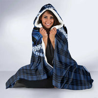 Hawaii Ukulele Hooded Blanket Tropical Flowers With Palaka Effect Blue Version - Polynesian Pride