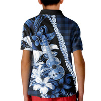 Hawaii Ukulele Kid Polo Shirt Tropical Flowers With Palaka Effect Blue Version LT05 - Polynesian Pride