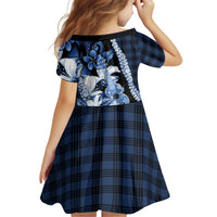 Hawaii Ukulele Kid Short Sleeve Dress Tropical Flowers With Palaka Effect Blue Version LT05 - Polynesian Pride