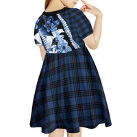 Hawaii Ukulele Kid Short Sleeve Dress Tropical Flowers With Palaka Effect Blue Version LT05 - Polynesian Pride