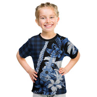Hawaii Ukulele Kid T Shirt Tropical Flowers With Palaka Effect Blue Version LT05 Blue - Polynesian Pride