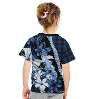 Hawaii Ukulele Kid T Shirt Tropical Flowers With Palaka Effect Blue Version LT05 - Polynesian Pride