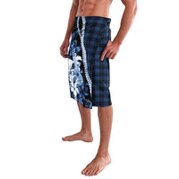 Hawaii Ukulele Lavalava Tropical Flowers With Palaka Effect Blue Version - Polynesian Pride