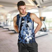 Hawaii Ukulele Men Tank Top Tropical Flowers With Palaka Effect Blue Version LT05 Blue - Polynesian Pride