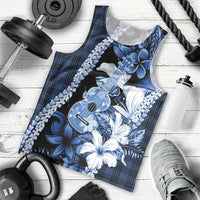 Hawaii Ukulele Men Tank Top Tropical Flowers With Palaka Effect Blue Version LT05 - Polynesian Pride