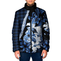 Hawaii Ukulele Padded Jacket Tropical Flowers With Palaka Effect Blue Version LT05 Men Blue - Polynesian Pride