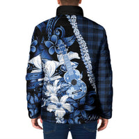 Hawaii Ukulele Padded Jacket Tropical Flowers With Palaka Effect Blue Version LT05 - Polynesian Pride