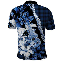 Hawaii Ukulele Polo Shirt Tropical Flowers With Palaka Effect Blue Version LT05 - Polynesian Pride
