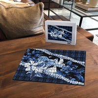 Hawaii Ukulele Puzzle Tropical Flowers With Palaka Effect Blue Version LT05 - Polynesian Pride