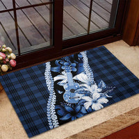 Hawaii Ukulele Rubber Doormat Tropical Flowers With Palaka Effect Blue Version - Polynesian Pride