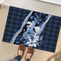 Hawaii Ukulele Rubber Doormat Tropical Flowers With Palaka Effect Blue Version - Polynesian Pride