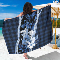 Hawaii Ukulele Sarong Tropical Flowers With Palaka Effect Blue Version - Polynesian Pride