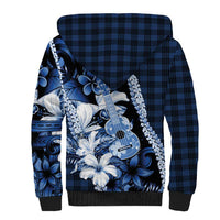 Hawaii Ukulele Sherpa Hoodie Tropical Flowers With Palaka Effect Blue Version - Polynesian Pride