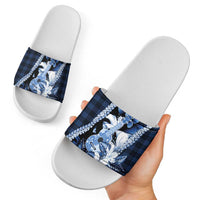 Hawaii Ukulele Slide Sandals Tropical Flowers With Palaka Effect Blue Version LT05 - Polynesian Pride