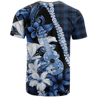 Hawaii Ukulele T Shirt Tropical Flowers With Palaka Effect Blue Version LT05 - Polynesian Pride