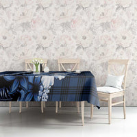 Hawaii Ukulele Tablecloth Tropical Flowers With Palaka Effect Blue Version - Polynesian Pride