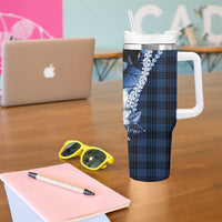 Hawaii Ukulele Tumbler With Handle Tropical Flowers With Palaka Effect Blue Version - Polynesian Pride