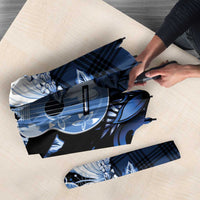 Hawaii Ukulele Umbrella Tropical Flowers With Palaka Effect Blue Version - Polynesian Pride