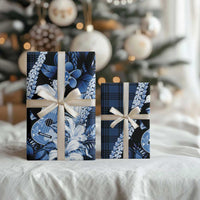 Hawaii Ukulele Wrapping Paper Tropical Flowers With Palaka Effect Blue Version LT05 - Polynesian Pride