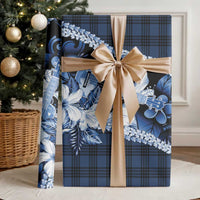 Hawaii Ukulele Wrapping Paper Tropical Flowers With Palaka Effect Blue Version LT05 - Polynesian Pride