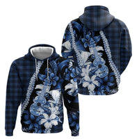 Hawaii Ukulele Zip Hoodie Tropical Flowers With Palaka Effect Blue Version LT05 - Polynesian Pride