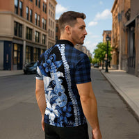Hawaii Ukulele Zipper Polo Shirt Tropical Flowers With Palaka Effect Blue Version LT05 - Polynesian Pride