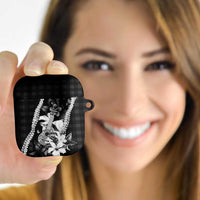 Hawaii Ukulele AirPods Case Tropical Flowers With Palaka Effect Black Version LT05 - Polynesian Pride