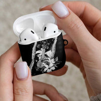 Hawaii Ukulele AirPods Case Tropical Flowers With Palaka Effect Black Version LT05 - Polynesian Pride