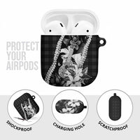 Hawaii Ukulele AirPods Case Tropical Flowers With Palaka Effect Black Version LT05 - Polynesian Pride