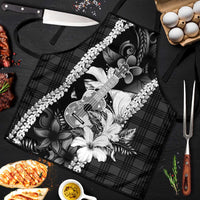 Hawaii Ukulele Apron Tropical Flowers With Palaka Effect Black Version - Polynesian Pride