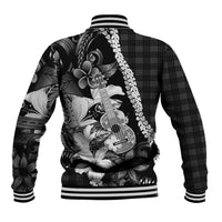 Hawaii Ukulele Baseball Jacket Tropical Flowers With Palaka Effect Black Version LT05 - Polynesian Pride