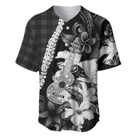 Hawaii Ukulele Baseball Jersey Tropical Flowers With Palaka Effect Black Version LT05 Black - Polynesian Pride