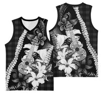 Hawaii Ukulele Basketball Jersey Tropical Flowers With Palaka Effect Black Version LT05 - Polynesian Pride