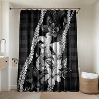 Hawaii Ukulele Bathroom Set Tropical Flowers With Palaka Effect Black Version LT05 Shower Curtain Only Black - Polynesian Pride